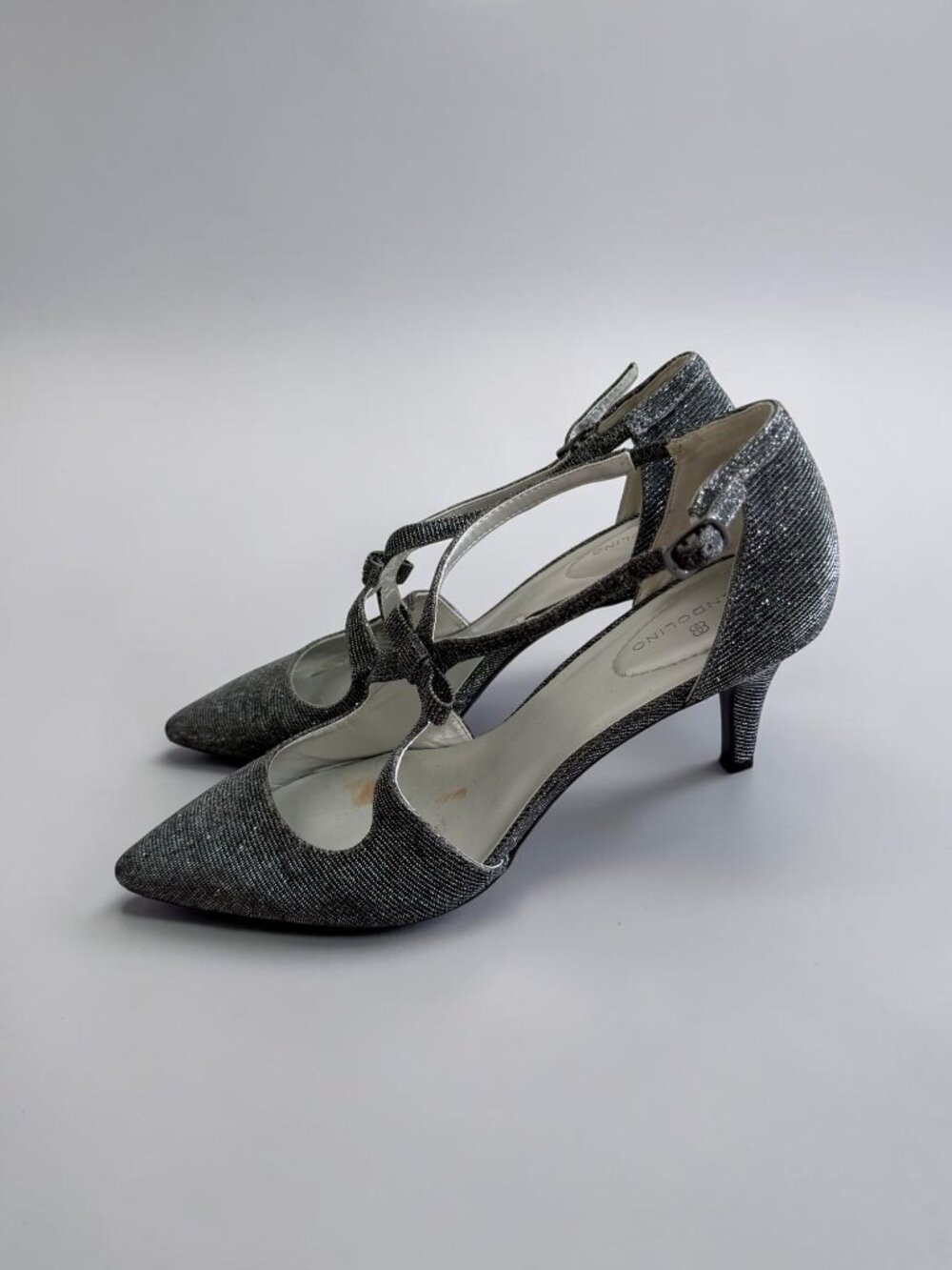 BANDOLINO Black Silver Metallic Kitten Dress Heels Size 10